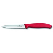 VICTORINOX Nůž na zeleninu 10 cm vlnkové ostří, červený